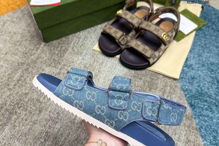 Dép Gucci Sandal With Double G Blue Denim Xanh Dương Best Quality