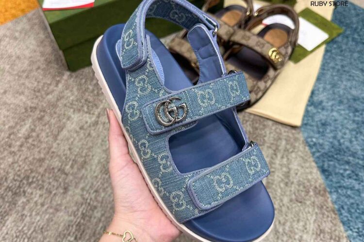 Dép Gucci Sandal With Double G Blue Denim Xanh Dương Best Quality