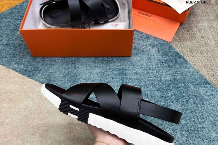Dép Hermes Electric Sandal Black White Đen Trắng Best Quality