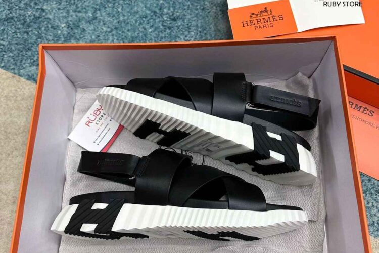 Dép Hermes Electric Sandal Black White Đen Trắng Best Quality