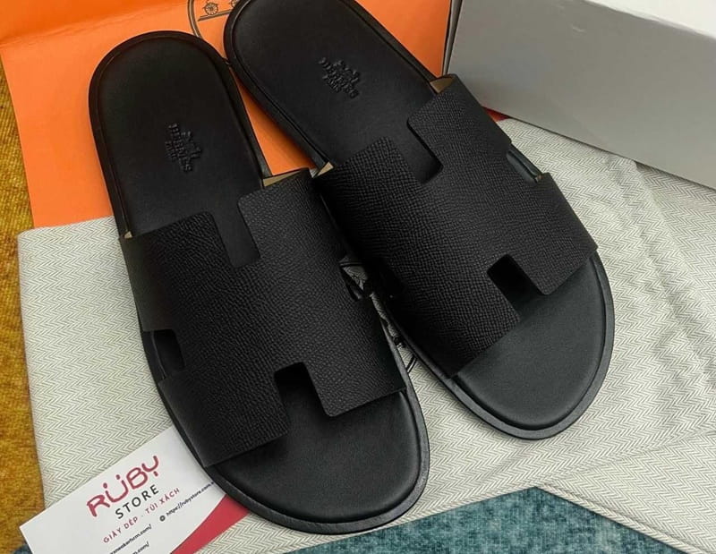Dép Hermès Izmir Sandal Noir Black Epsom màu đen cho nam