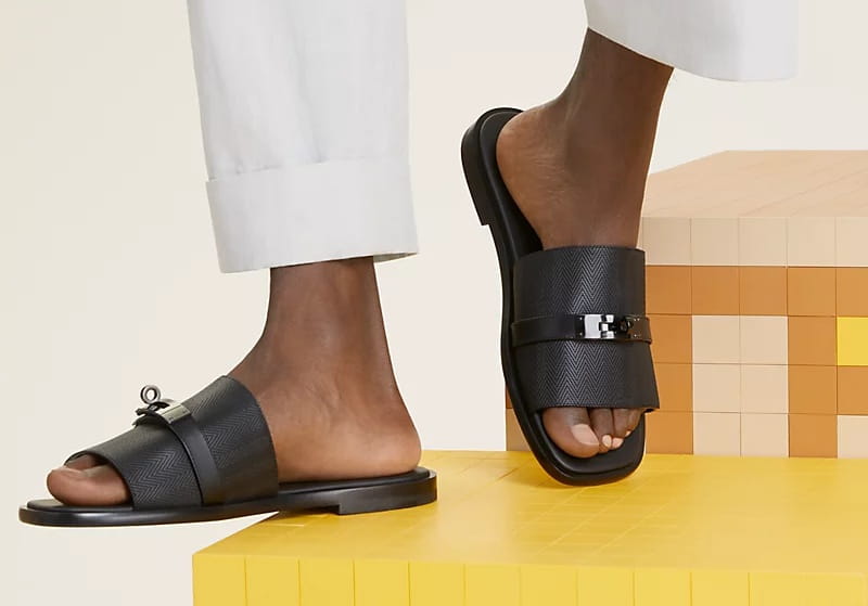 Dép Hermès Gabriel Sandal Black Calfskin màu đen cho nam