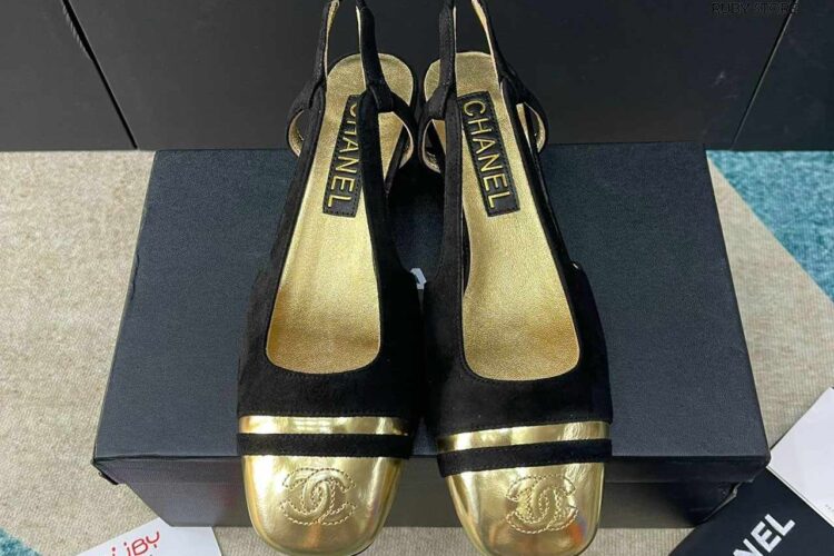 Giày Cao Gót CN 24C Slingback Black Suede Gold CC Logo Đen Vàng Best Deal (Size 37)