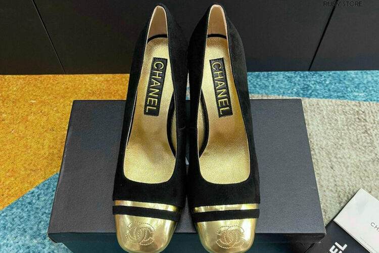 Giày Cao Gót Chanel Black Gold Pump CC Cap Toe Đen Vàng Best Deal (Size 38)