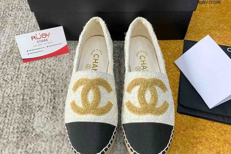Giày CN Espadrille Cream Tweed Black Grosgrain Kem Đen Siêu Cấp Sale