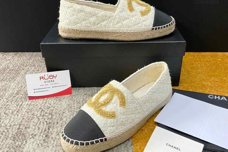Giày CN Espadrille Cream Tweed Black Grosgrain Kem Đen Siêu Cấp Sale