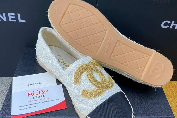 Giày CN Espadrille Cream Tweed Black Grosgrain Kem Đen Siêu Cấp Sale
