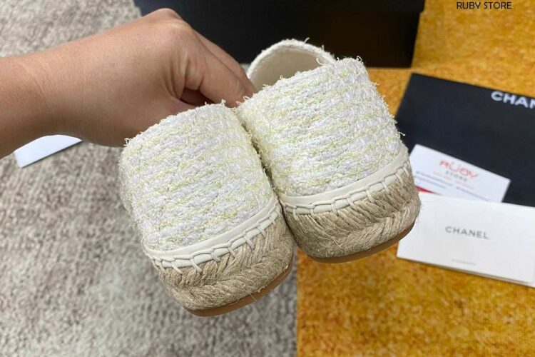 Giày CN Espadrille Cream Tweed Black Grosgrain Kem Đen Siêu Cấp Sale