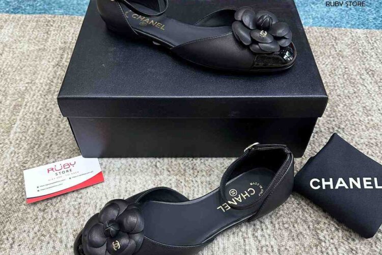 Giày CN Camellia Slingback Sandal Black Lambskin Màu Đen Best Deal (Size 38)