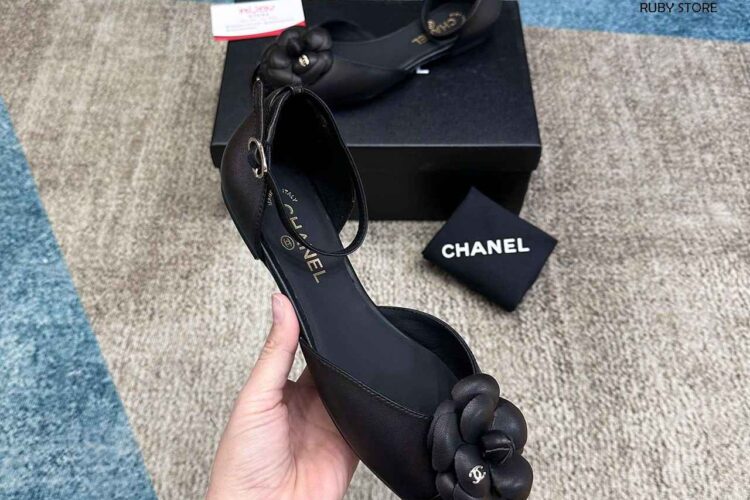 Giày CN Camellia Slingback Sandal Black Lambskin Màu Đen Best Deal (Size 38)