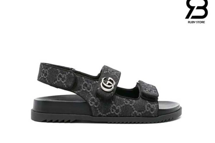 Dép Gucci Sandal With Double G Black Denim Đen Siêu Cấp