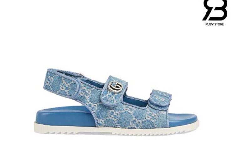 Dép Gucci Sandal With Double G Blue Denim Xanh Dương Siêu Cấp