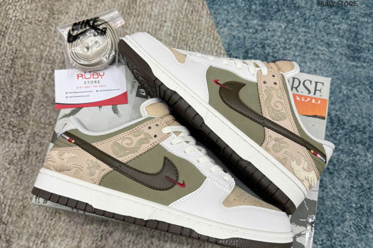 Hình ảnh thực tế mẫu giày SB Dunk màu trắng rêu Best Quality Deal: