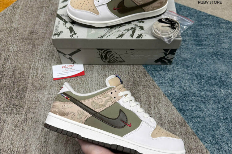 Hình ảnh thực tế mẫu giày SB Dunk màu trắng rêu Best Quality Deal: