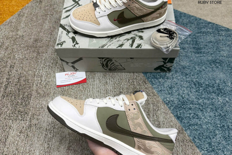 Hình ảnh thực tế mẫu giày SB Dunk màu trắng rêu Best Quality Deal: