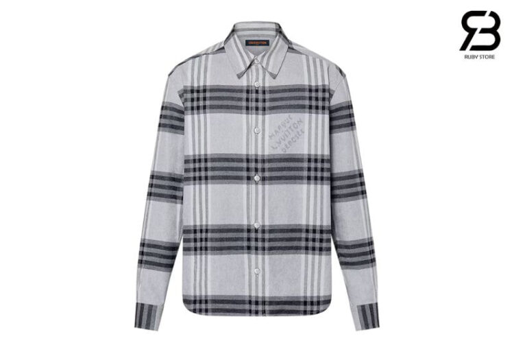 Áo Sơ Mi LV Long-Sleeved Shirt In Cotton Flannel Xám