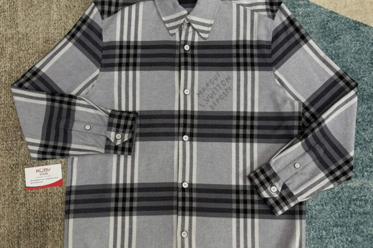 Áo Sơ Mi LV Long-Sleeved Shirt In Cotton Flannel Xám