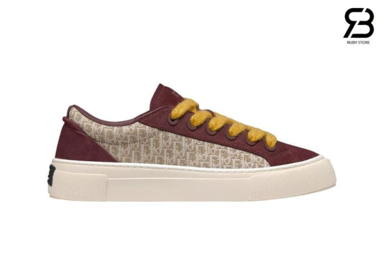 Giày Dior B33 Beige Oblique Jacquard and Burgundy Suede