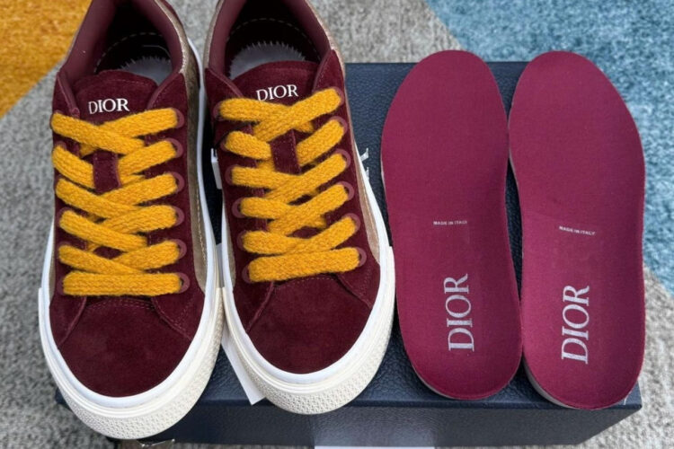 Giày Dior B33 Beige Oblique Jacquard and Burgundy Suede