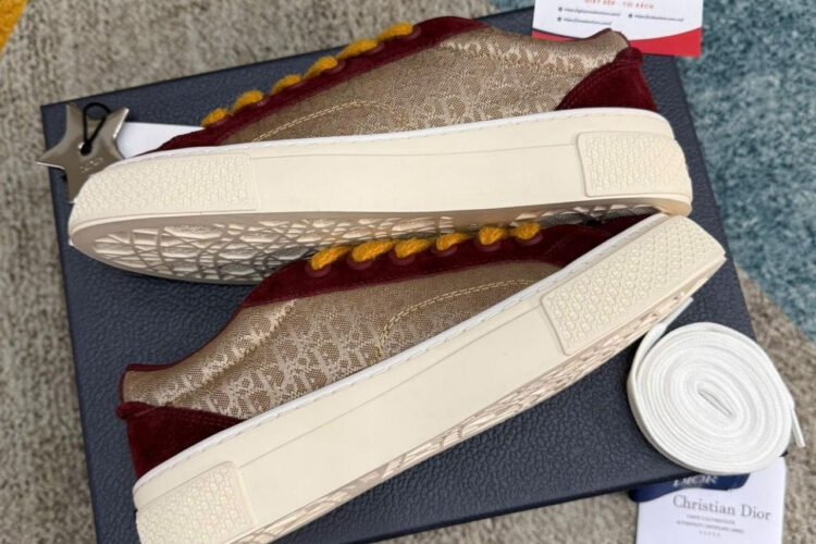 Giày Dior B33 Beige Oblique Jacquard and Burgundy Suede