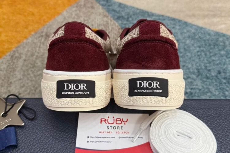 Giày Dior B33 Beige Oblique Jacquard and Burgundy Suede
