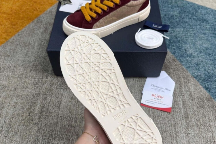 Giày Dior B33 Beige Oblique Jacquard and Burgundy Suede