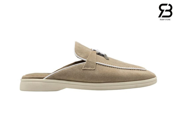 Giày Loro Piana Charms Walk Babouche Loafer Beige White Be Viền Trắng