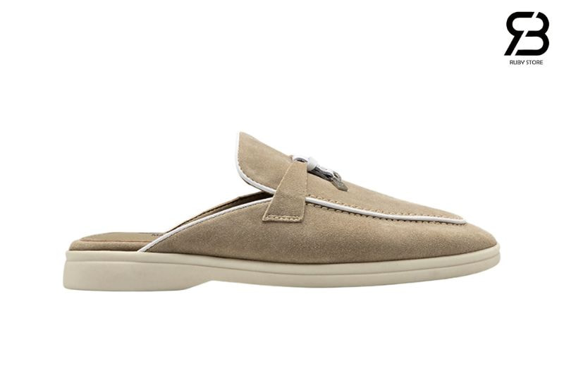Giày Loro Piana Charms Walk Babouche Loafer Beige White Be Viền Trắng