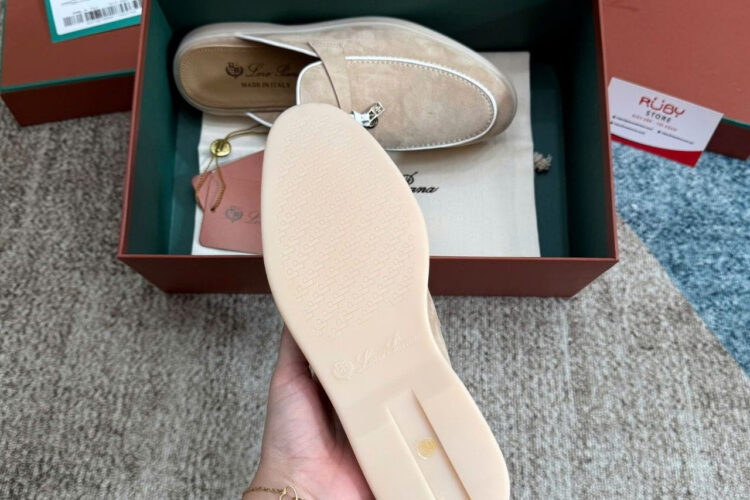 Giày Loro Piana Charms Walk Babouche Loafer Beige White Be Viền Trắng