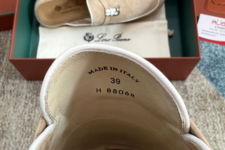 Giày Loro Piana Charms Walk Babouche Loafer Beige White Be Viền Trắng