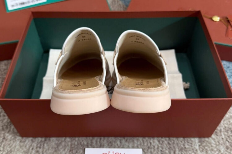 Giày Loro Piana Charms Walk Babouche Loafer Beige White Be Viền Trắng