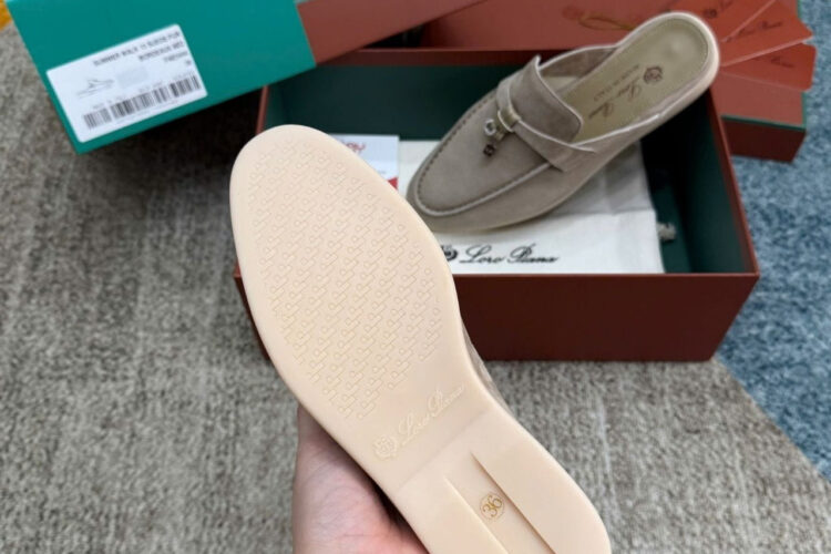 Giày Loro Piana Charms Walk Babouche Loafer Grey Brown Xám Nâu