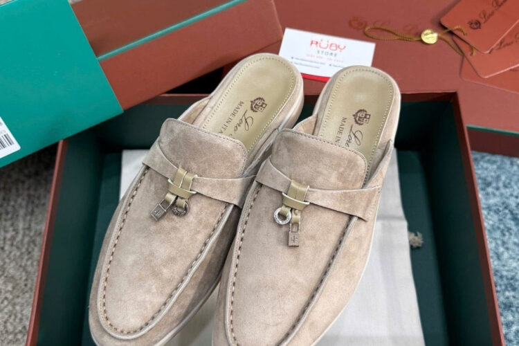 Giày Loro Piana Charms Walk Babouche Loafer Grey Brown Xám Nâu