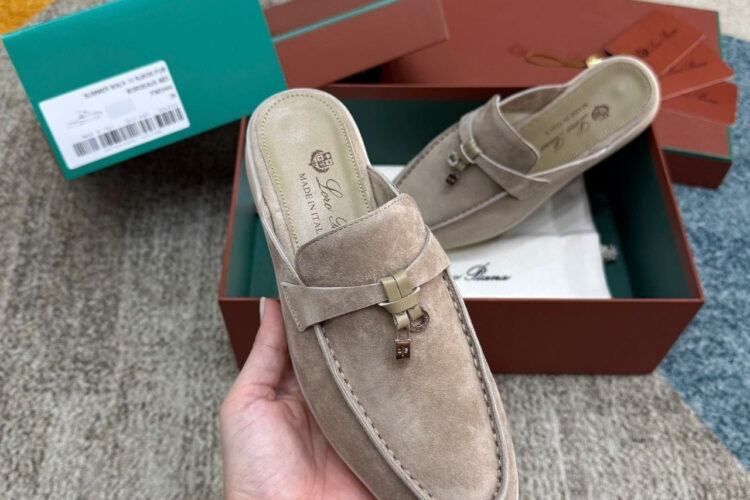 Giày Loro Piana Charms Walk Babouche Loafer Grey Brown Xám Nâu