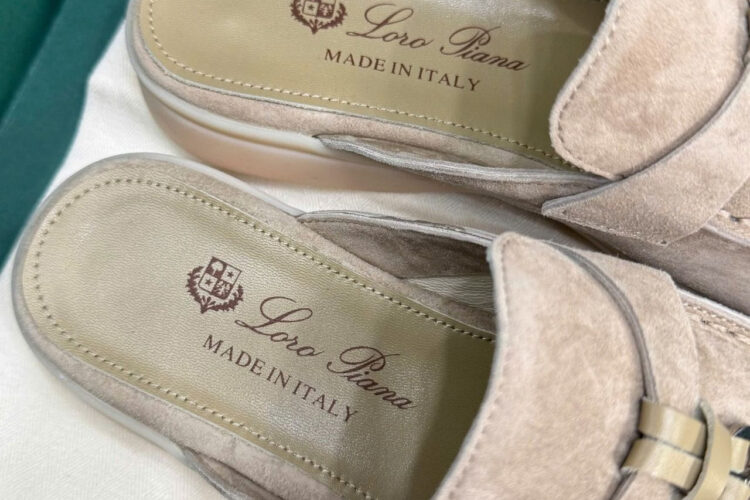 Giày Loro Piana Charms Walk Babouche Loafer Grey Brown Xám Nâu