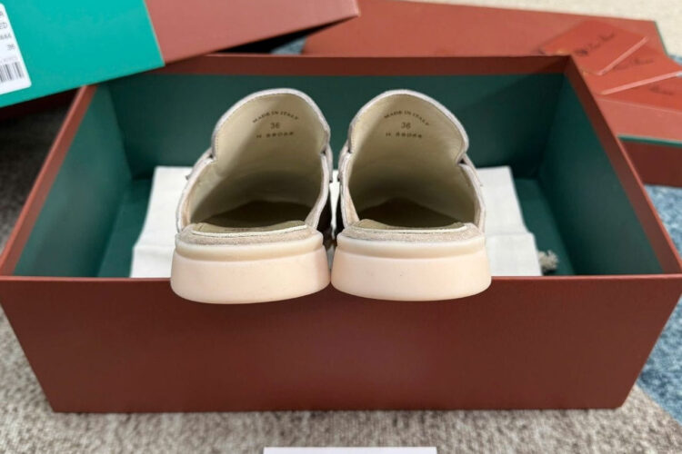 Giày Loro Piana Charms Walk Babouche Loafer Grey Brown Xám Nâu