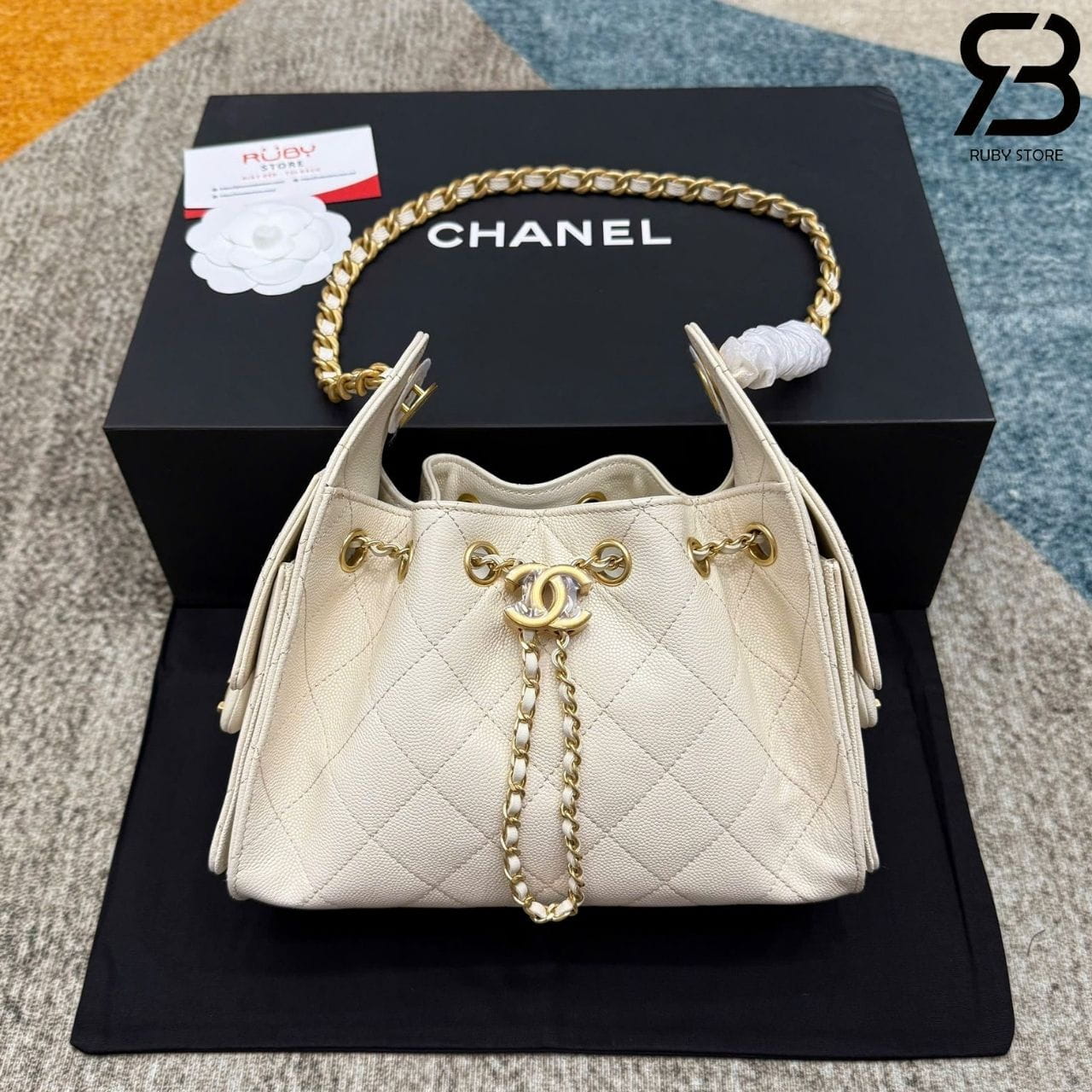 Túi CN 25 Mini Hobo Handbag Cream Caviar Màu Kem Best Pháp