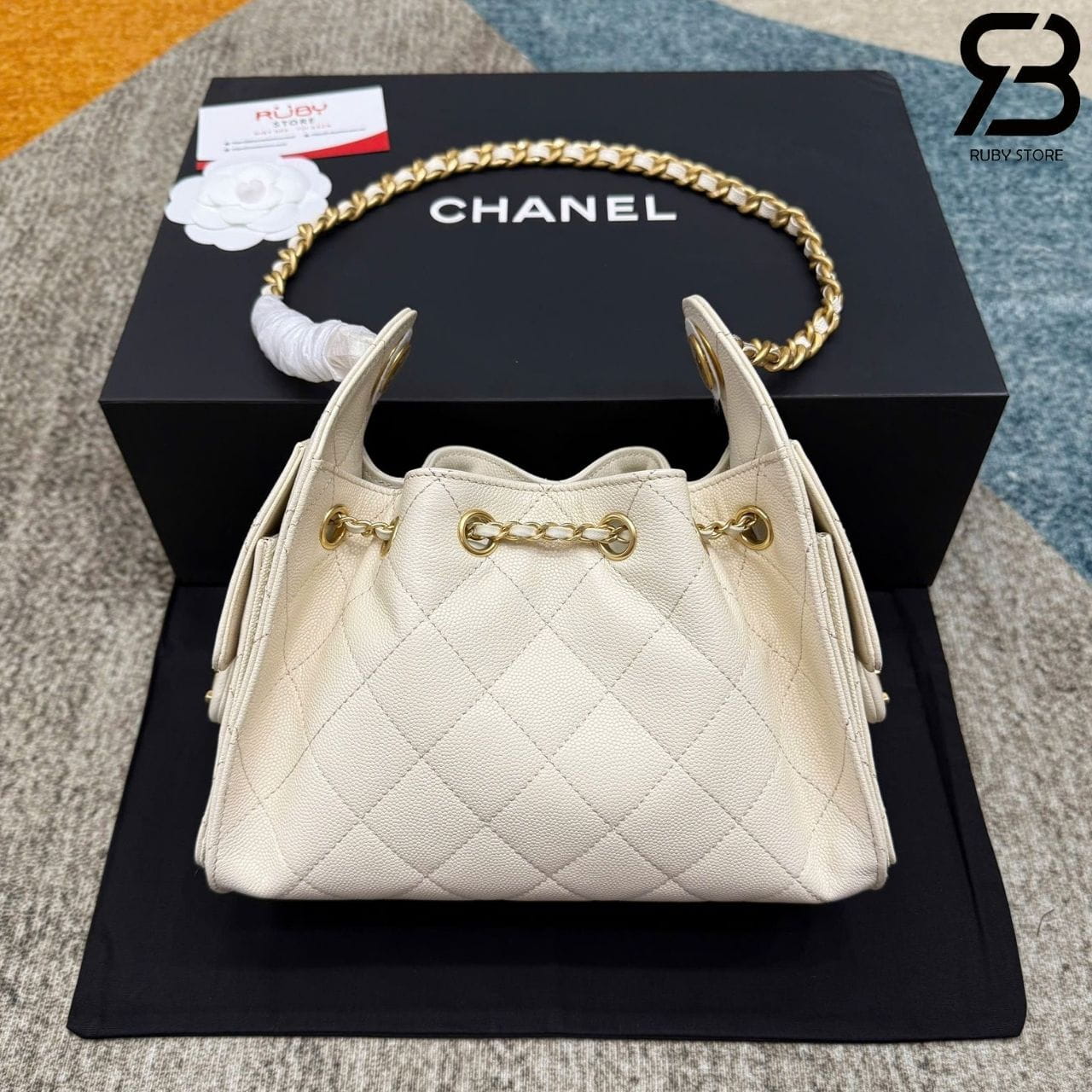 Túi CN 25 Mini Hobo Handbag Cream Caviar Màu Kem Best Pháp