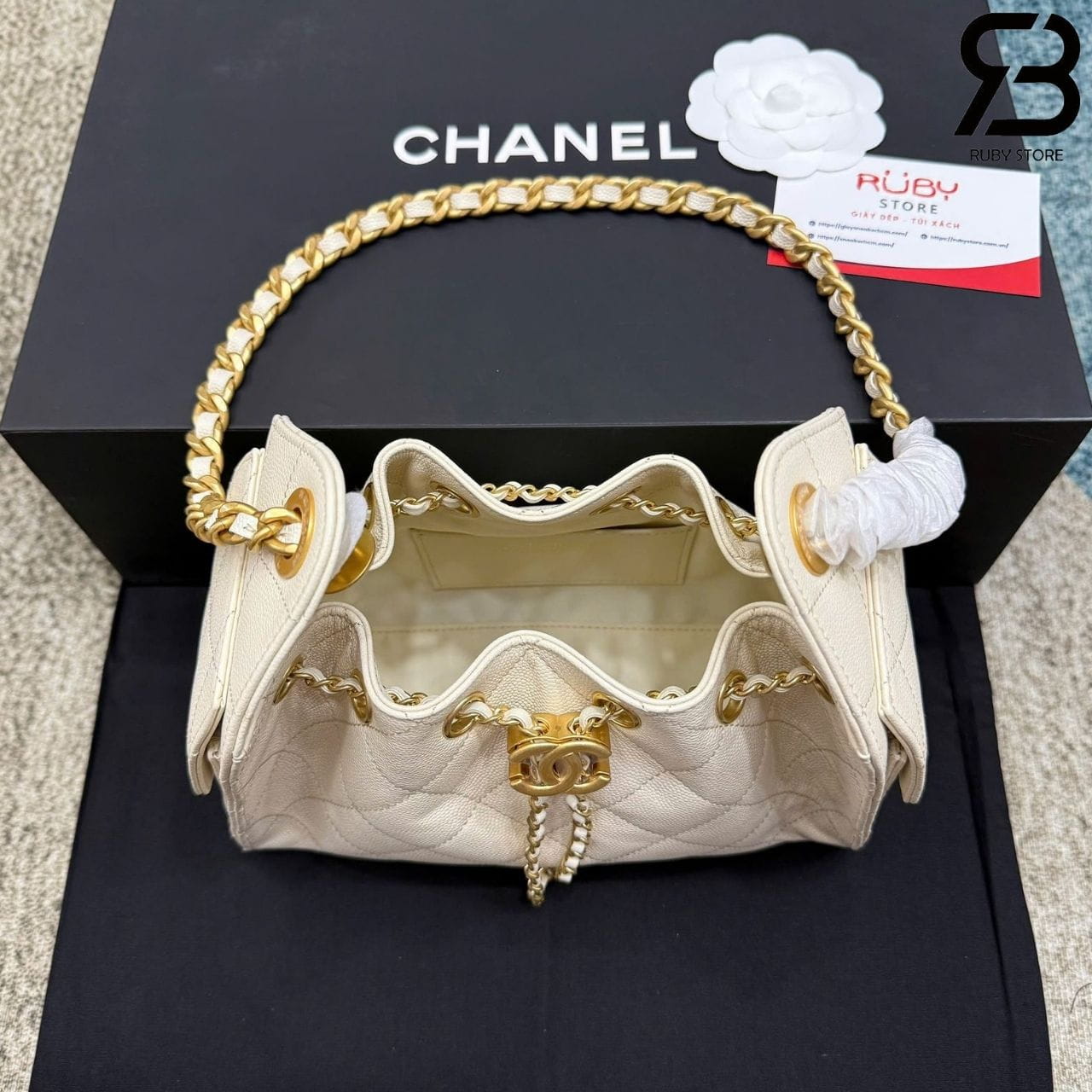 Túi CN 25 Mini Hobo Handbag Cream Caviar Màu Kem Best Pháp