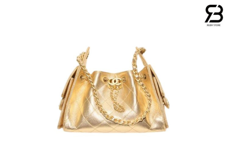 Túi CN 25 Mini Hobo Handbag Metallic Gold Caviar Màu Vàng