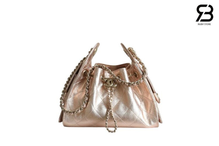 Túi CN 25 Mini Hobo Handbag Metallic Pink Caviar Màu Hồng Nhạt