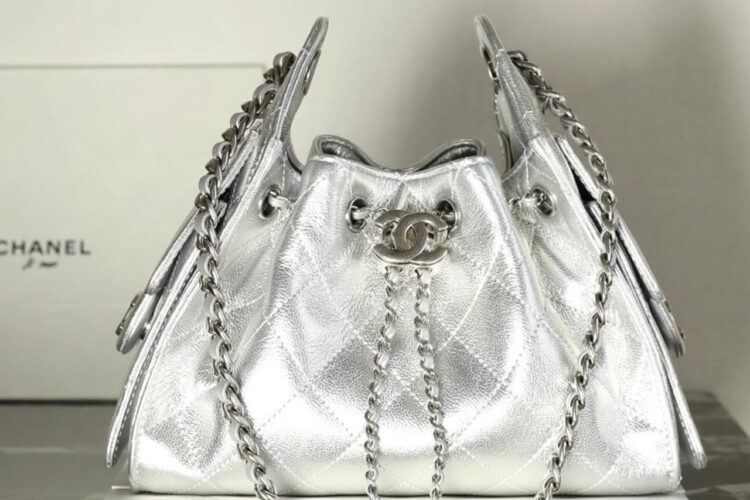 Túi CN 25 Mini Hobo Handbag Metallic Silver Caviar Màu Bạc