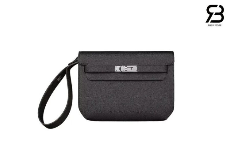 Túi Hermes Kelly Depeches 25 Pouch Noir Epsom PHW Màu Đen