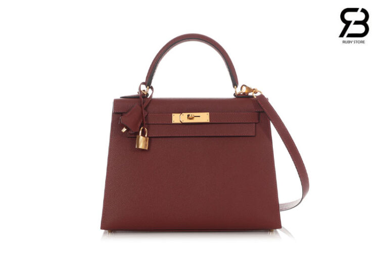 Túi Hermes Kelly 25 Rough Epsom Burgundy Màu Đỏ Best Quality