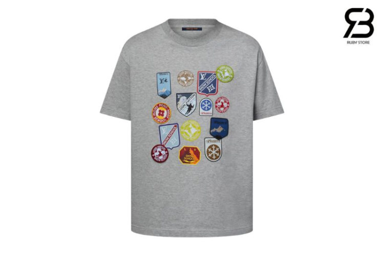 Áo LV Signature Patches T-Shirt Gray Melange Màu Xám