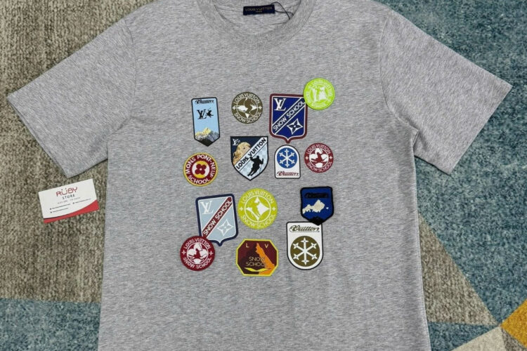 Áo LV Signature Patches T-Shirt Gray Melange Màu Xám