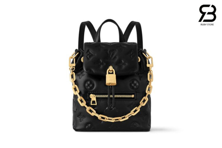 Ba Lô LV Coussin Backpack Mini H32 Black Lambskin Leather M13387 Đen