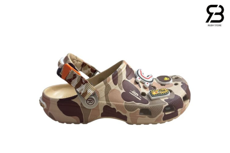 Dép Crocs Classic Clog x A Bathing Ape ABC Camo Brown Nâu