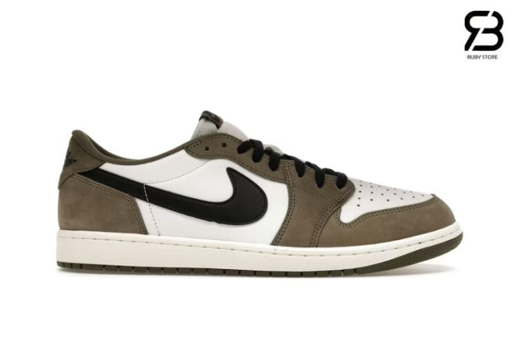 Giày Air Jordan 1 Retro Low OG Medium Olive Trắng Nâu
