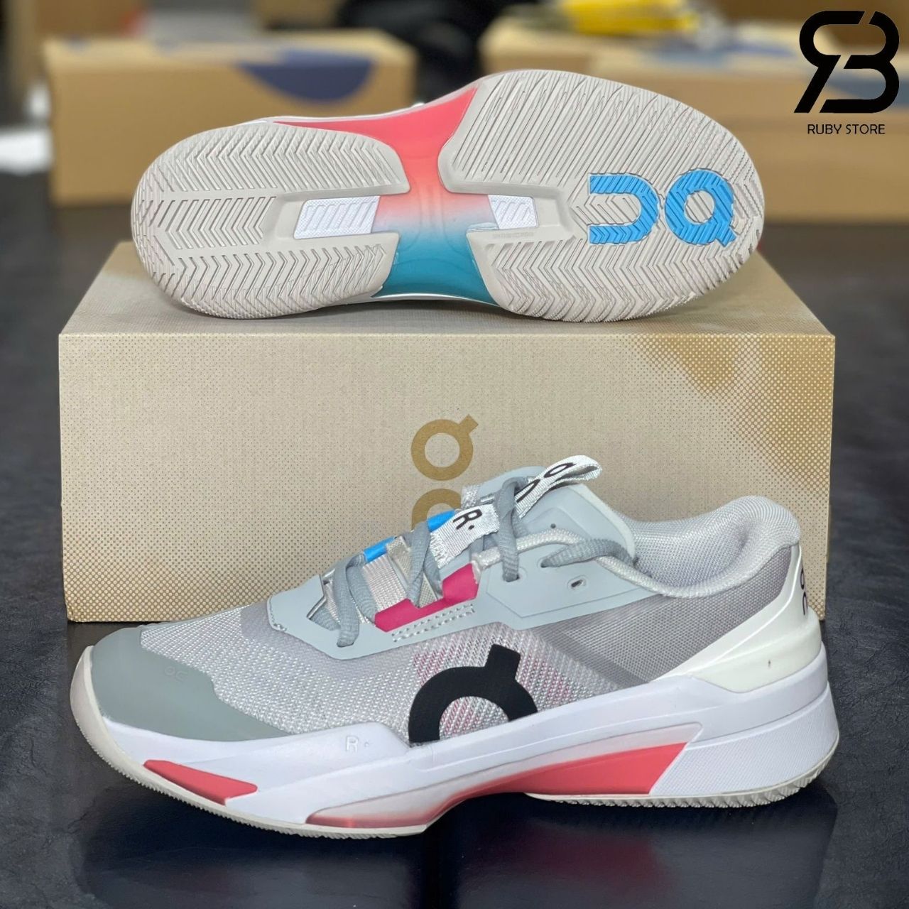 Giày On Running Roger Pro Fire Clay Pink Xám Hồng